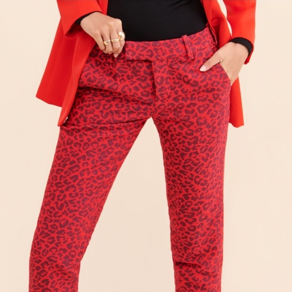 Zadig & Voltaire Black & Red Jacquard Leopard Print Prune Jac Leo Pants 34/XS - Picture 4 of 16